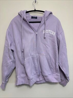 Varsity Lavender Zip-Up Hoodie Sweater with White Lettering Western University